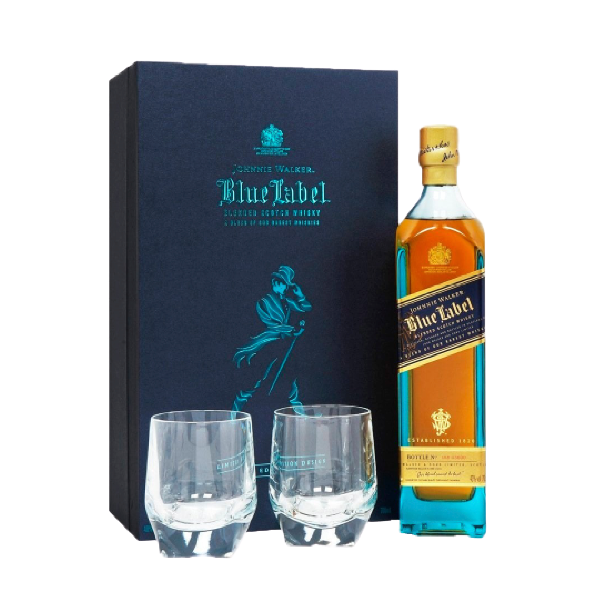 Pack Whisky Johnnie Walker Blue Blended Scotch 750ml Con 2 Vasos 4292