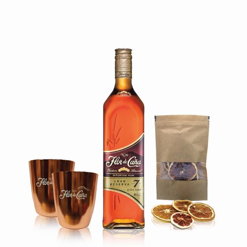 Ron Set Flor De Caña Gran Reserva 7 Años + 2 Vasos c/ Estuche