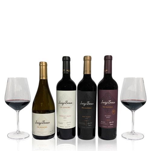 Set Luigi Bosca de Sangre 4 Vinos + 2 Copas + Estuche Maletin
