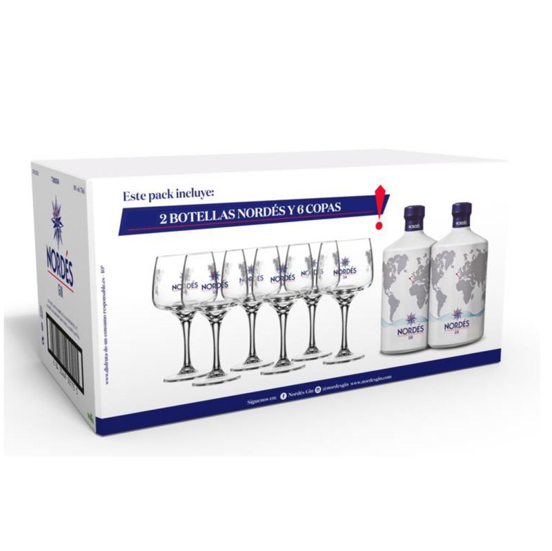 Nordes Gin Pack 2 botellas y 6 Copas Gin Nordes