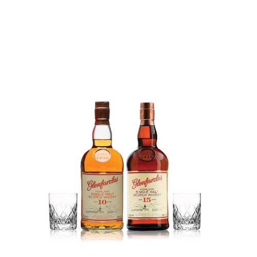 Glenfarclas Highland Seleccion x 2 mas 2 Vasos Tallados con Estuche