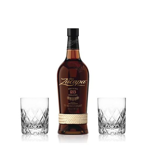 Ron Zacapa Centenario 23 Años mas 2 Vasos Cristal Tallados con Estuche