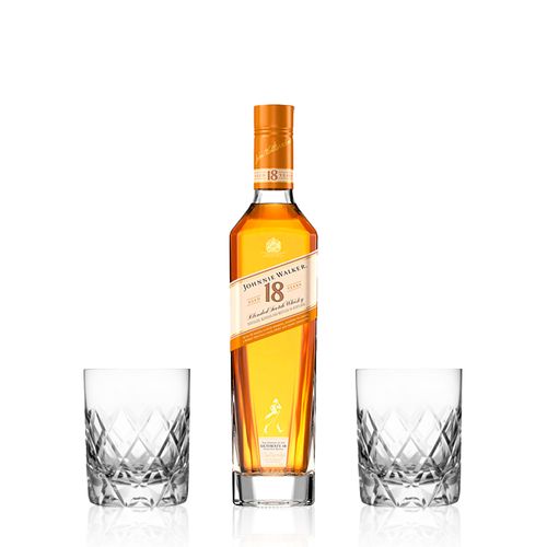 Johnnie Walker 18 Yo mas 2 Vasos Tallados con Estuche