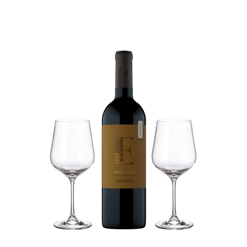 Vino Tinto Set Las Perdices Exploración Malbec Gualtallary + 2 Copas c Estuche