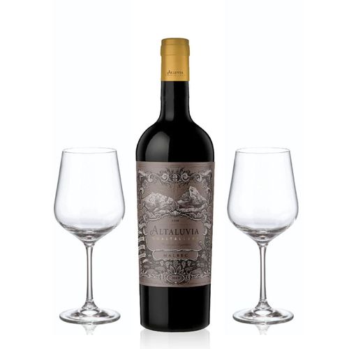 Set Altaluvia Malbec 750 ml mas 2 Copas con Estuche