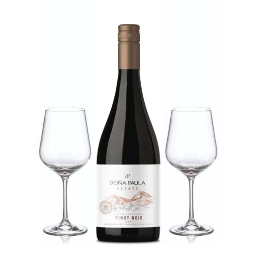 Set Doña Paula Estate Pinot Noir 750 ml mas 2 Copas con Estuche