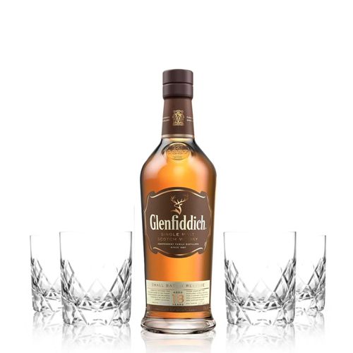 Glenfiddich 18 Yo más 4 Vasos Tallados con Estuche